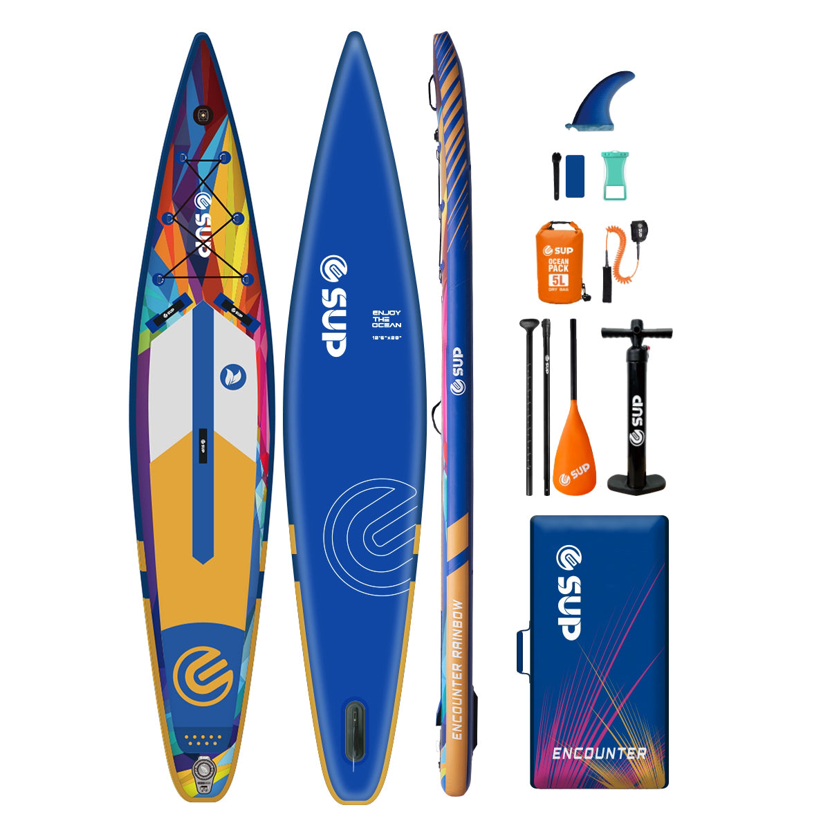 Tabla SUP Inflable ESUP Encounter Rainbow 12'6" x 28" – Racing Kit Completo