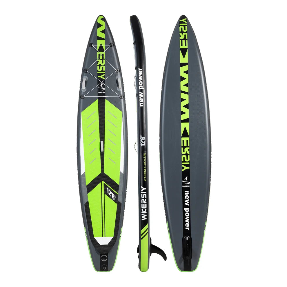 WKERSIY 12'6" Racing SUP Verde - Vista principal con medidas