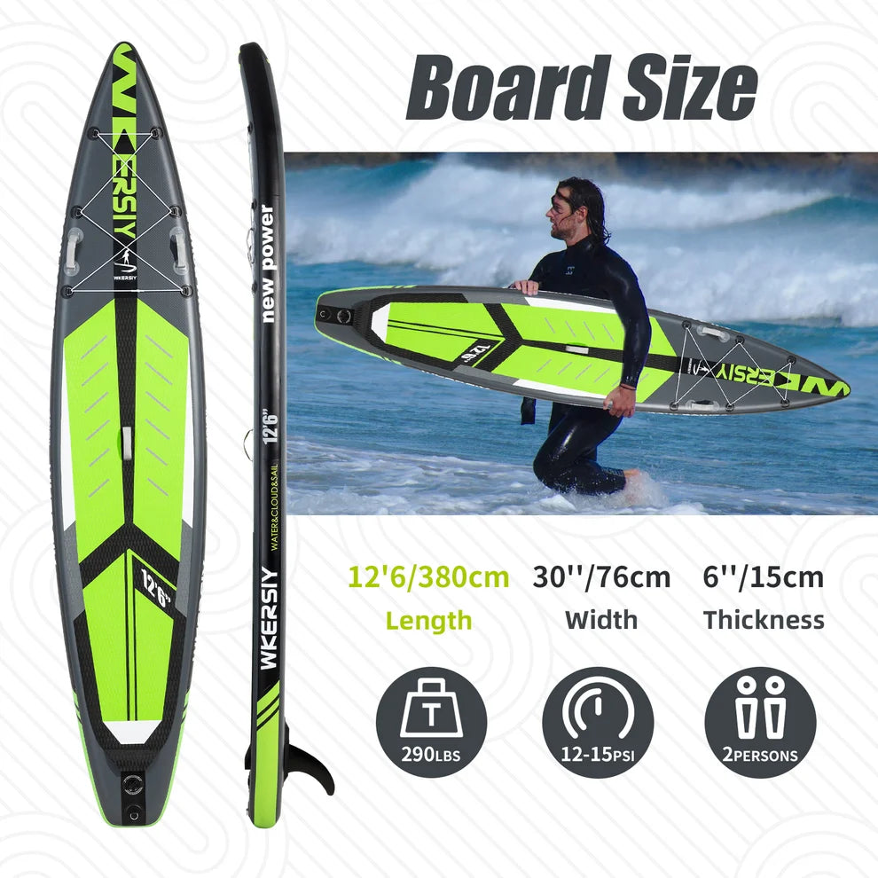 WKERSIY 12'6" Racing SUP - Display de accesorios incluidos