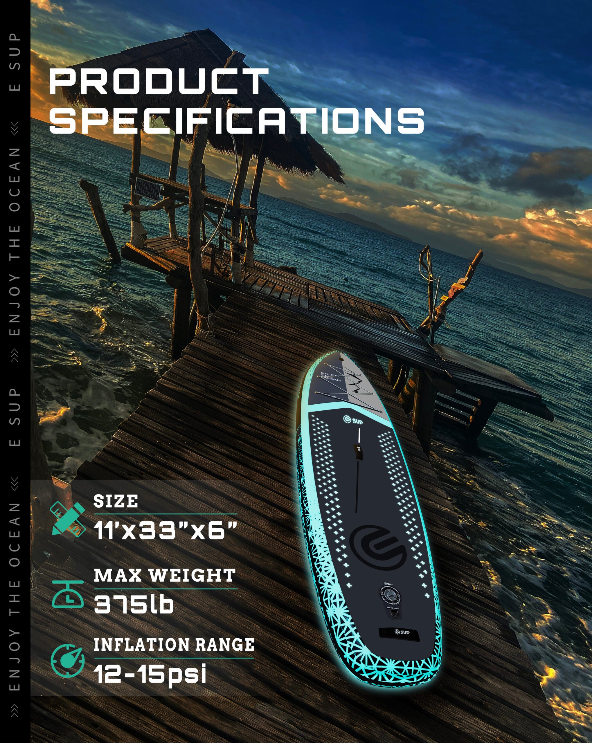 Tabla SUP Inflable ESUP Navigator 11' x 33" – Kit Premium con LED