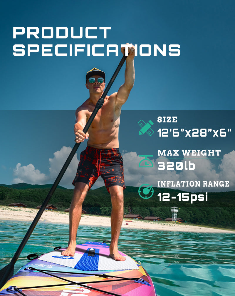 Tabla SUP Inflable ESUP Encounter Rainbow 12'6" x 28" – Racing Kit Completo
