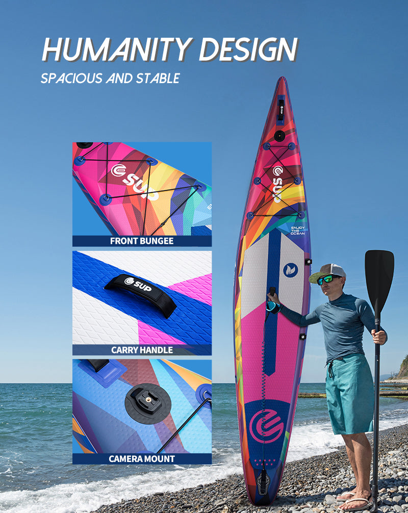 Tabla SUP Inflable ESUP Encounter Rainbow 12'6" x 28" – Racing Kit Completo