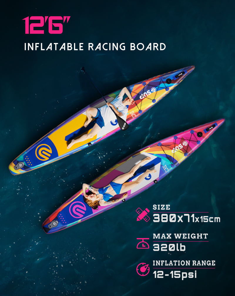 Tabla SUP Inflable ESUP Encounter Rainbow 12'6" x 28" Navy – Racing Kit Completo