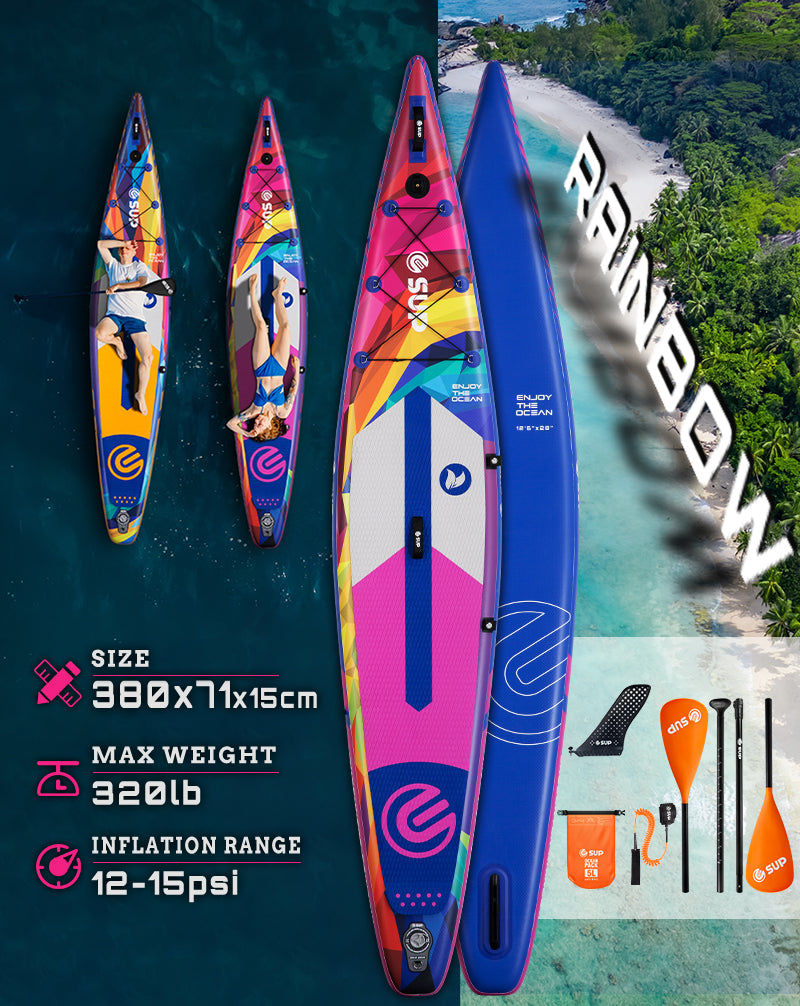 Tabla SUP Inflable ESUP Encounter Rainbow 12'6" x 28" Navy – Racing Kit Completo